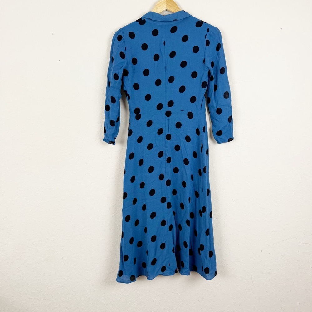 Reformation Blue Midi Shirt Dress with Black Polka Dots - Picture 6 of 6